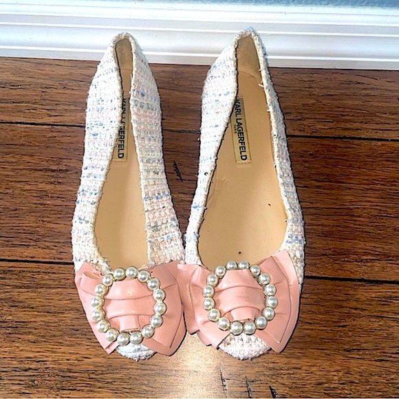 Coquette flats Karl lagerfeld pearl tweed bow flats fall flats winter flats - Picture 1 of 11